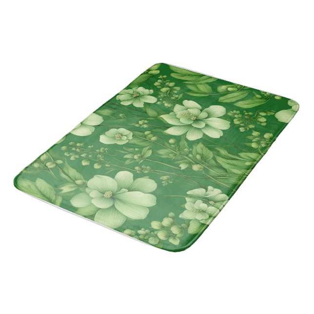 Botanical green flowers pattern bath mat (Angled)