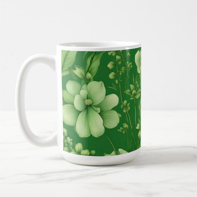 Botanical green flowers pattern coffee mug (Left)