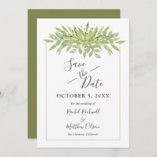 Botanical Green Foliage Wedding Save the Date Card