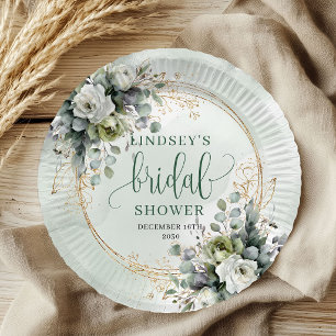 Botanical Green Gold Bridal Shower Paper Plates