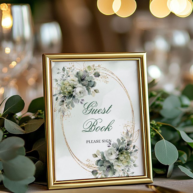 Botanical Green Gold Guest Book Tabletop Sign (Botanical Green Gold Guest Book Tabletop Sign)
