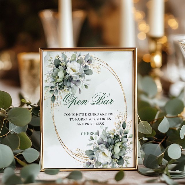 Botanical Green Gold Open Bar Tabletop Sign (Botanical Green Gold Open Bar Tabletop Sign)
