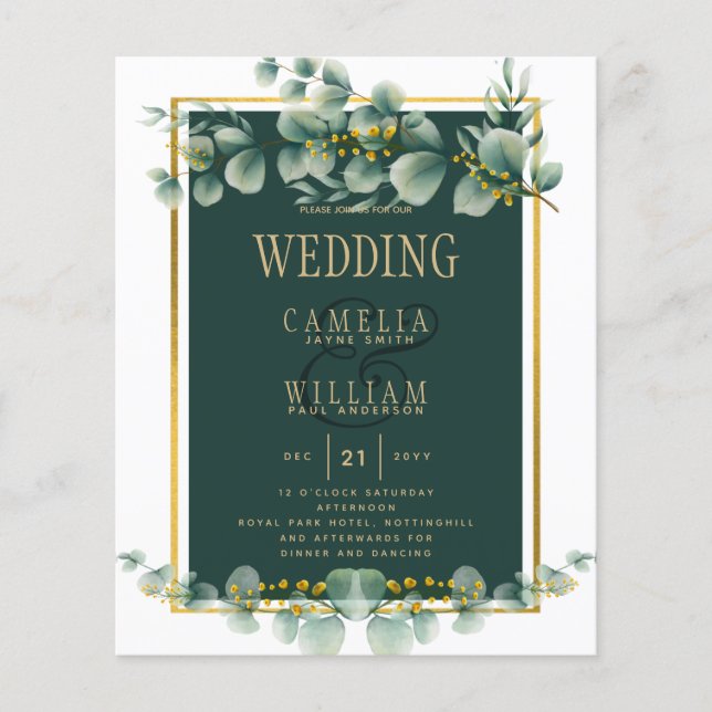 Botanical Green Gold Wedding Invitation Emerald Flyer (Front)
