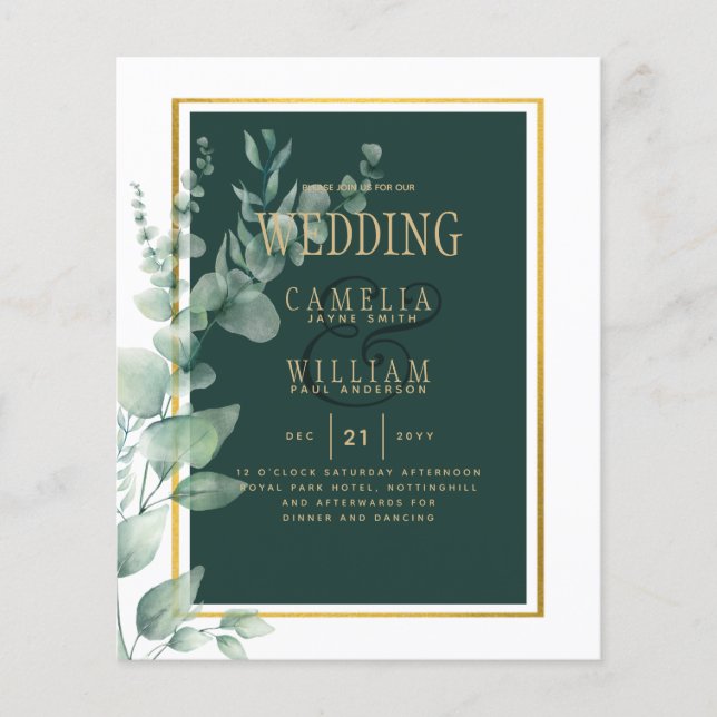 Botanical Green Gold Wedding Invitation Emerald Flyer (Front)