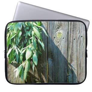Botanical green herbs distressed wood grain laptop sleeve