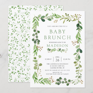 Botanical Green Leaf Baby Brunch Invitation