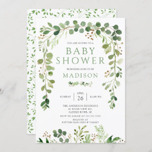 Botanical Green Leaf Baby Shower Invitation