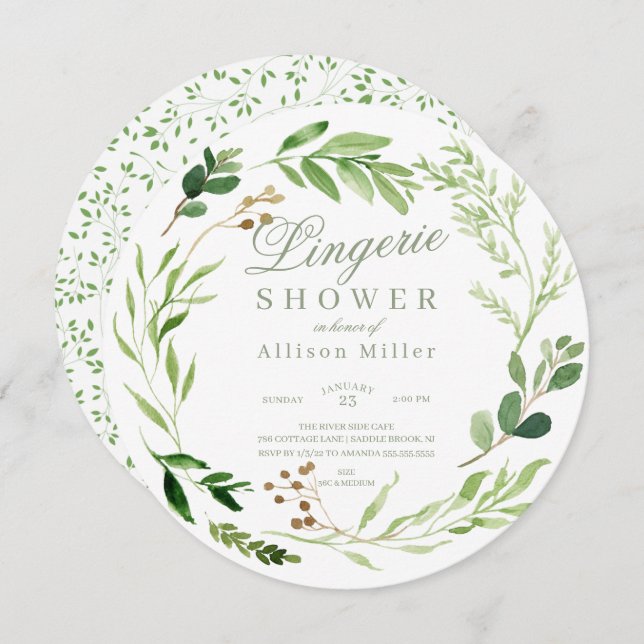 Botanical Green Leaf Bridal Lingerie Shower  Invit Invitation (Front/Back)