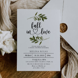 Botanical Green Leaf Fall in Love Bridal shower   Invitation