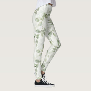 Botanical Green Leaf Pattern  Leggings