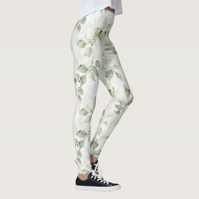 Botanical Green Leaf Pattern  Leggings (Right)
