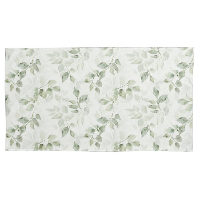 Botanical Green Leaf Pattern  Pillowcase (Front-Left)
