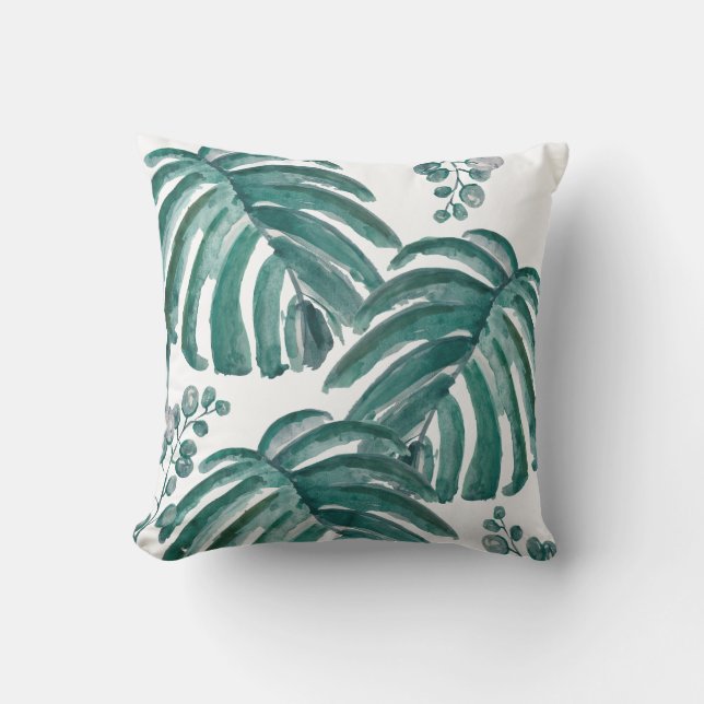 Botanical Green Leaf Tropical Outdoor Throw Pillow (Front)