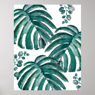 Botanical Green Leaf Tropical Painting Poster