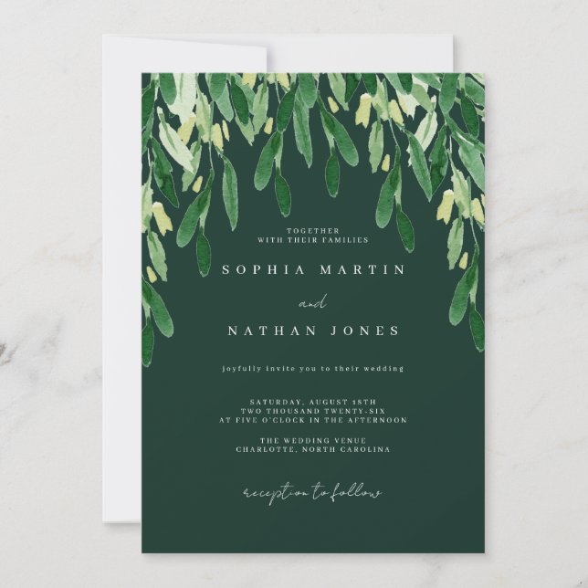 Botanical Green Leaf Watercolor Wedding  Invitation (Front)