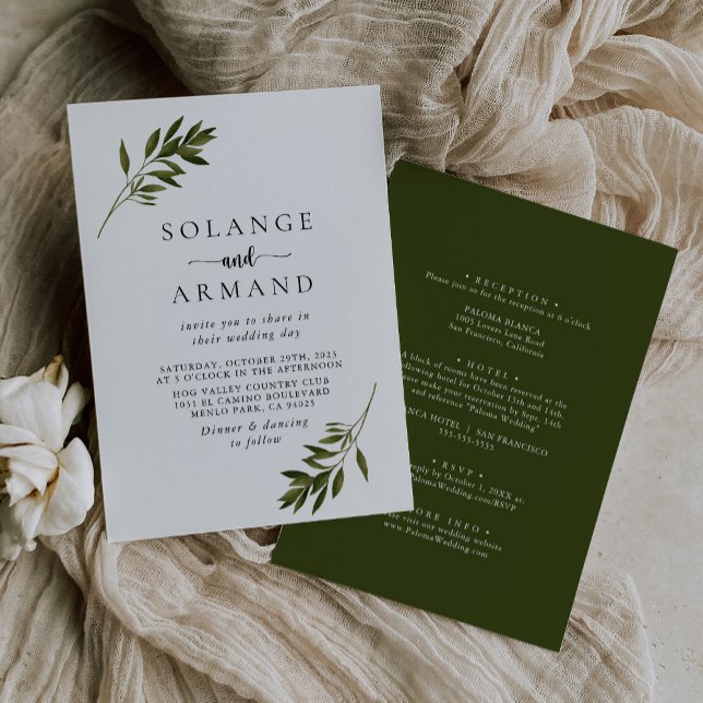 Botanical Green Leaves Back & Front Wedding   Invitation (Creator Uploaded)