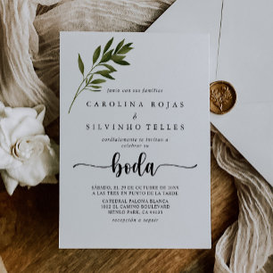 Botanical Green Leaves Boda Wedding Invitation