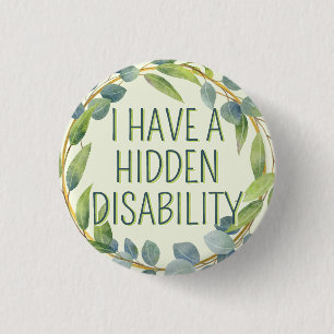 Botanical Green Leaves Hidden Disability 3 Cm Round Badge