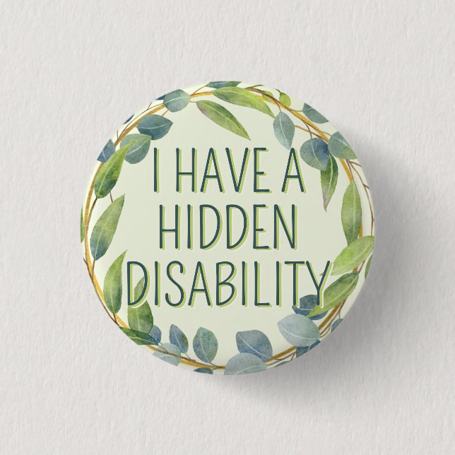 Botanical Green Leaves Hidden Disability 3 Cm Round Badge (Front)