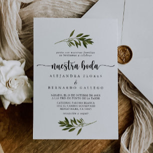 Botanical Green Leaves Nuestra Boda  Invitation