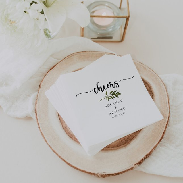 Botanical Green Leaves Wedding Cheers Napkins (Creator Uploaded)
