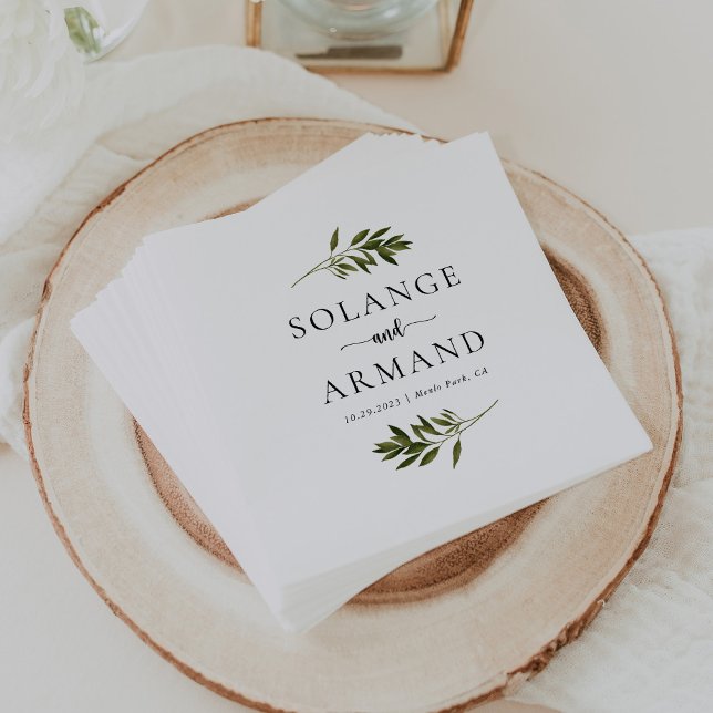 Botanical Green Leaves Wedding Napkins (Creator Uploaded)