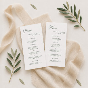 Botanical Green Minimalist Wedding Long Menu Card