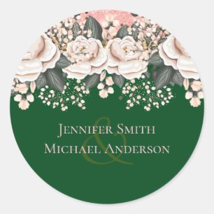 Botanical Green Pink Floral Wedding Budget Classic Round Sticker