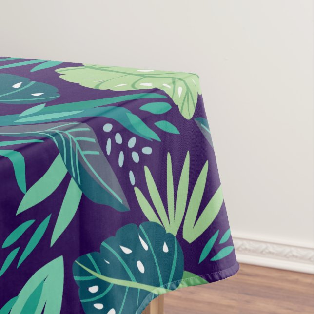 Botanical Green & Purple Leafs Pattern Tablecloth (In Situ)