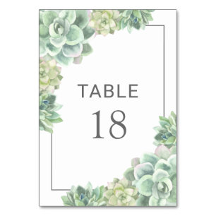 Botanical Green Succulents Elegant Wedding Table Number