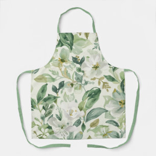 Botanical Green Watercolor Floral Leaves Nature  Apron