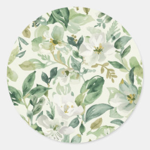 Botanical Green Watercolor Floral Leaves Nature Classic Round Sticker