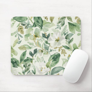 Botanical Green Watercolor Floral Leaves Nature Mouse Pad