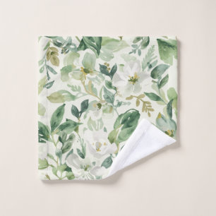 Botanical Green Watercolor Floral Leaves Nature Wash Cloth