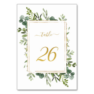 Botanical Green Wedding Gold Glitter Number 26, Table Number