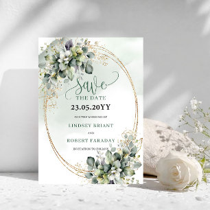 Botanical Green White Gold Save The Date