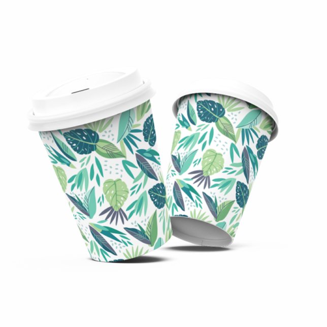 Botanical Green & White Leafs Pattern Paper Cups (Creator Uploaded)