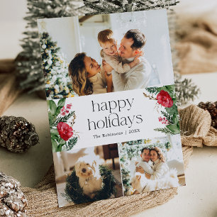 Botanical Greenery 3 Photo Flat Holiday Card