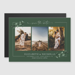 Botanical Greenery 3 Photo Wedding Save the Date Magnetic Invitation