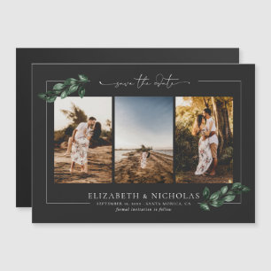 Botanical Greenery 3 Photo Wedding Save the Date Magnetic Invitation