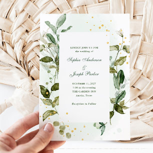 Botanical Greenery and Gold Accents   Wedding Invitation