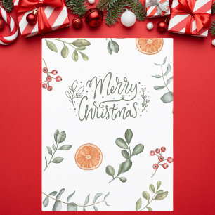 Botanical Greenery and Orange Christmas Holiday Postcard