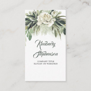 Botanical Greenery and White Peony Garland Garden Business Card
