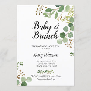 botanical greenery baby brunch shower invitation