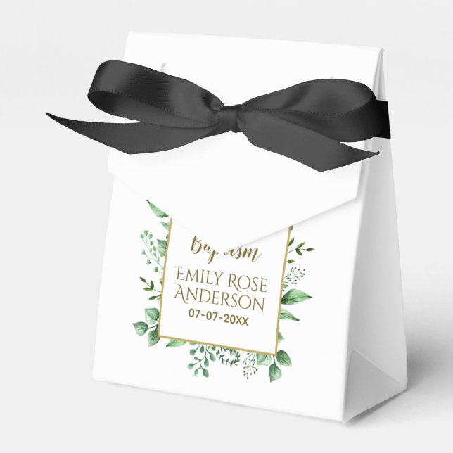 Botanical Greenery Baptism Boy Girl Thank You Favour Box (Front Side)