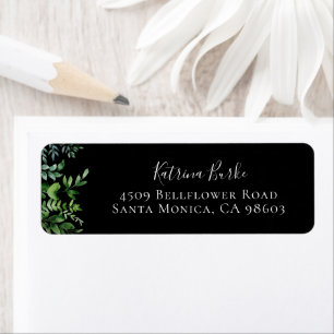 Botanical Greenery Black Return Address Label