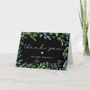 Botanical greenery Black Wedding Photo Thank You