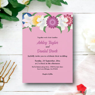 Botanical Greenery Blush Pink Roses Floral Wedding Invitation