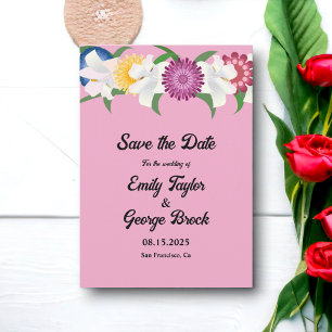 Botanical Greenery Blush Pink Roses Floral Wedding Save The Date