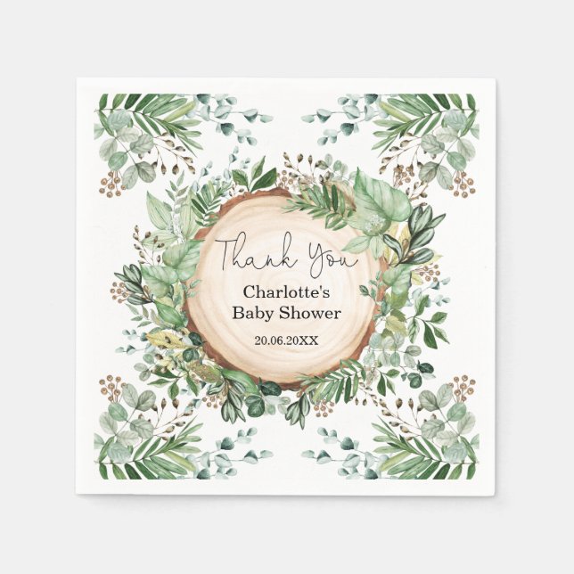 Botanical Greenery Bridal Shower Baby 1st Birthday Napkin (Front)